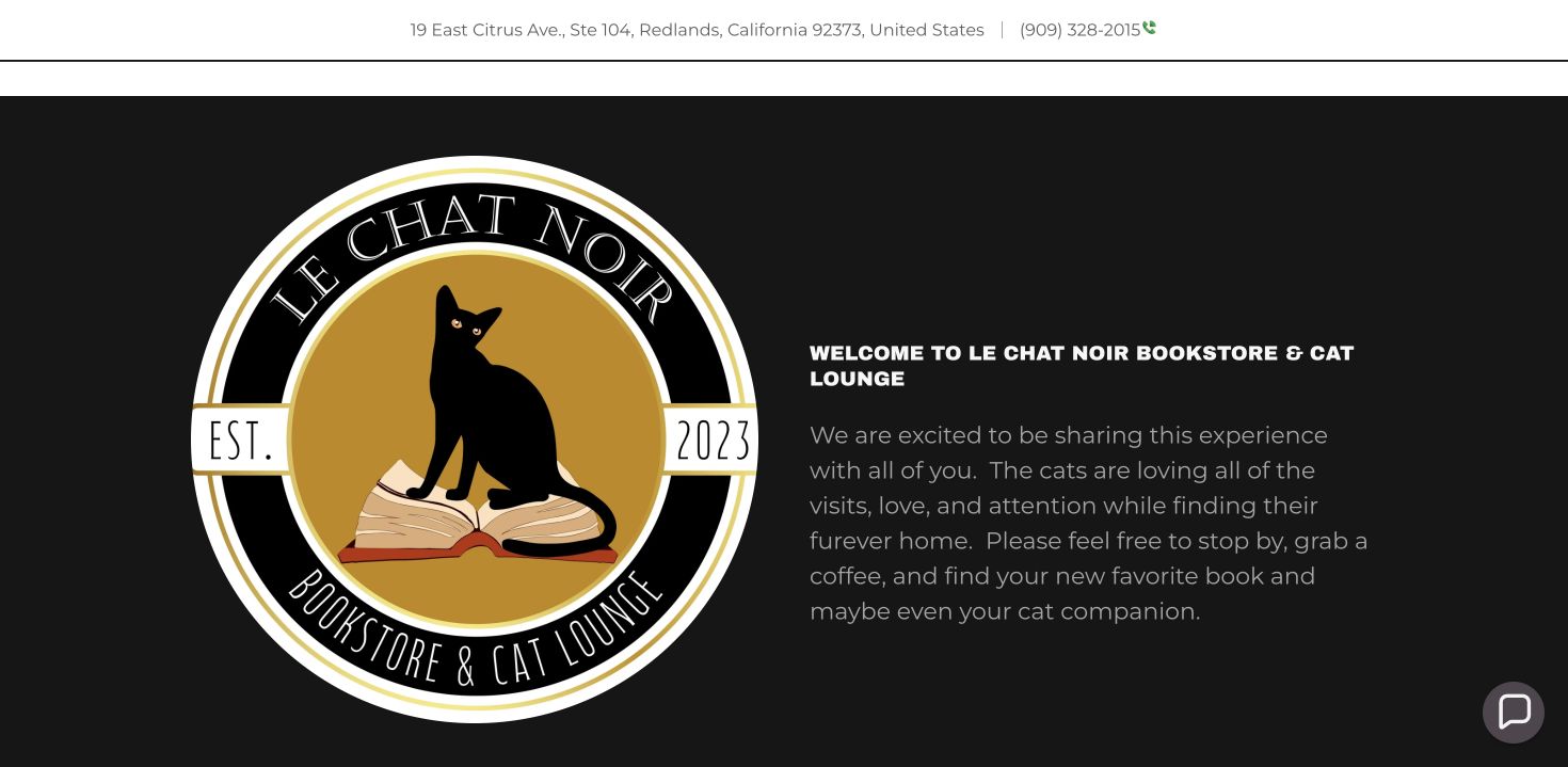 Original Le Chat Noir homepage with its venue logo and welcome message