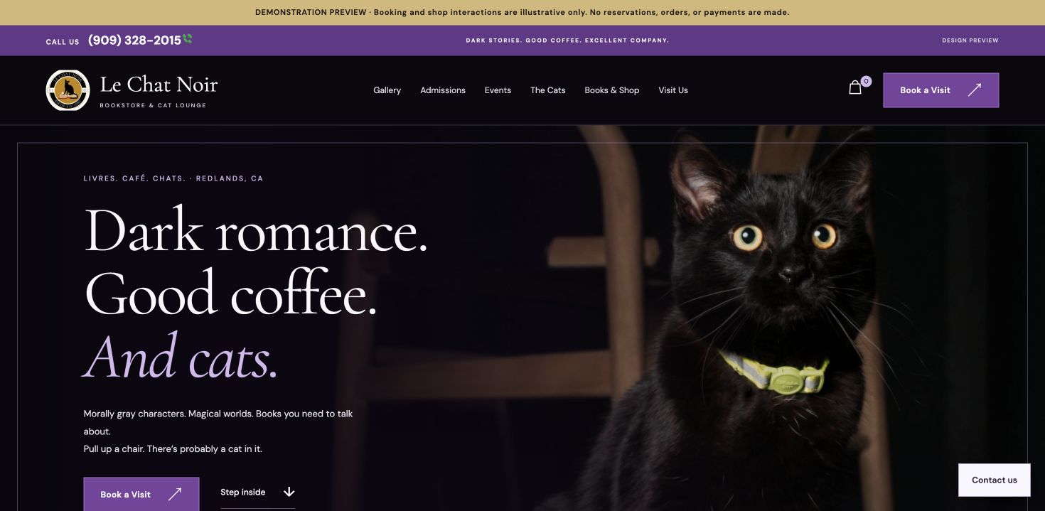Screenshot of the Le Chat Noir website