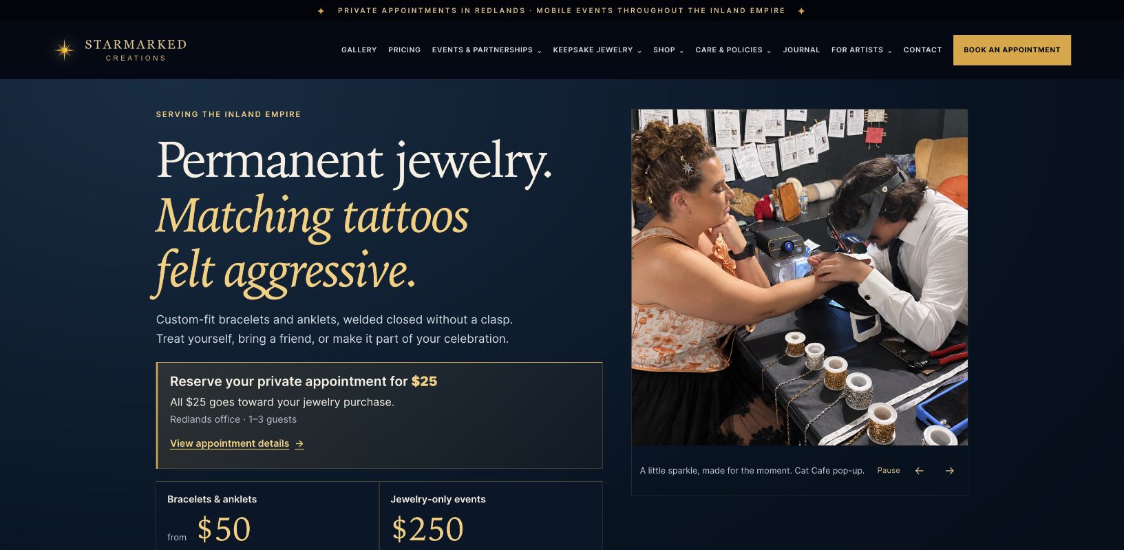 Screenshot of the Starmarked Creations website